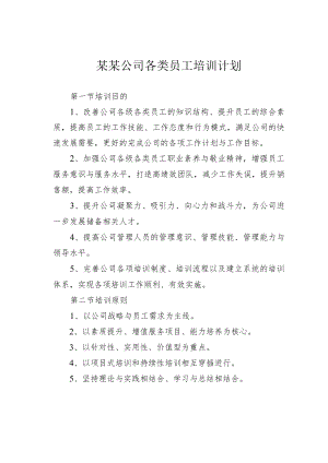 某某公司各类员工培训计划.docx