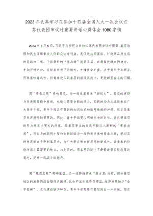 2023年认真学习在参加十四届全国人大一次会议江苏代表团审议时重要讲话心得体会1080字稿.docx