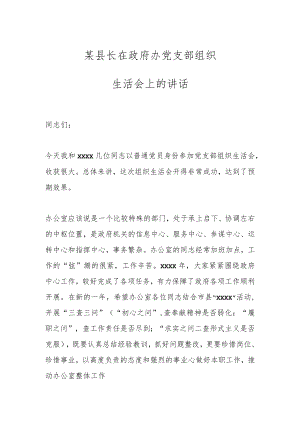 某县长在政府办党支部组织生活会上的讲话.docx