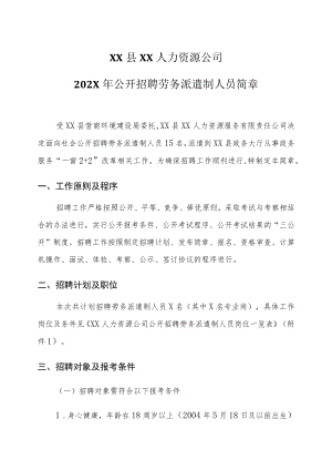 XX县XX人力资源公司202X年公开招聘劳务派遣制人员简章.docx