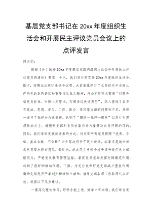 基层党支部书记在20xx年度组织生活会和开展民主评议党员会议上的点评发言.docx