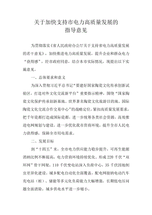 关于加快支持市电力高质量发展的指导意见.docx