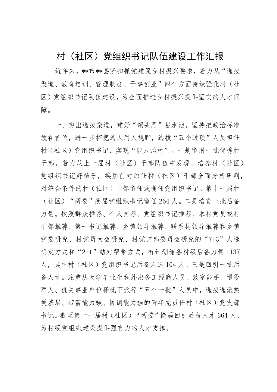 村(社区)党组织书记队伍建设工作汇报.docx_第1页