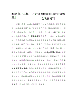 2023年基层党员“三抓三促”行动专题学习研讨心得体会发言材料.docx