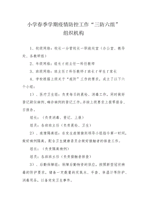 小学春季学期疫情防控工作“三防六组”组织机构.docx