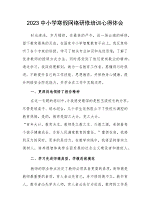 2023年小学老师寒假网络研修培训专题心得体会范本（共3篇）.docx