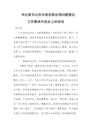 市纪委书记在市委巡察反馈问题整改工作集体约谈会上的讲话.docx