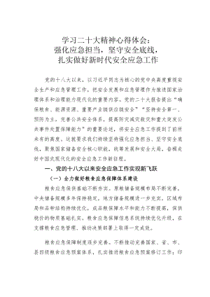 学习二十大精神心得体会：强化应急担当坚守安全底线扎实做好新时代安全应急工作.docx