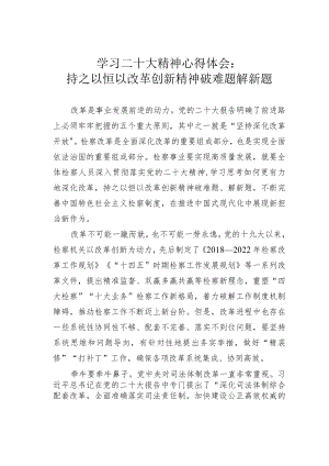 学习二十大精神心得体会：持之以恒以改革创新精神破难题解新题.docx
