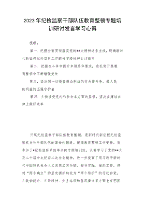 2023年纪检监察干部队伍教育整顿专题培训研讨发言学习心得.docx
