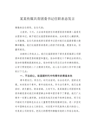 某某传媒共青团委书记任职表态发言.docx