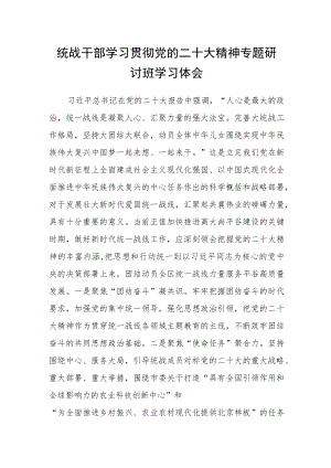 统战干部学习贯彻党的二十大精神专题研讨班学习体会.docx