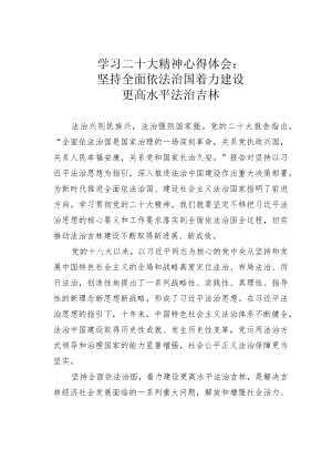 学习二十大精神心得体会：坚持全面依法治国着力建设更高水平法治吉林.docx