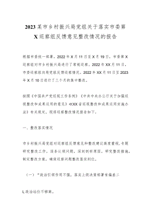 2023某市乡村振兴局党组关于落实市委第X巡察组反馈意见整改情况的报告.docx