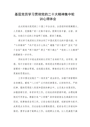 基层党员学习贯彻党的二十大精神集中轮训心得体会.docx