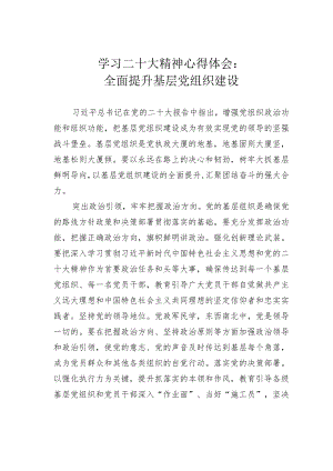 学习二十大精神心得体会：全面提升基层党组织建设.docx