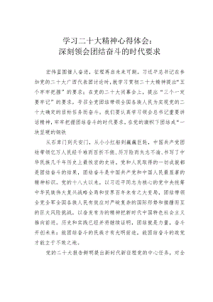 学习二十大精神心得体会：深刻领会团结奋斗的时代要求.docx
