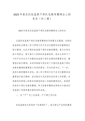 2023年度在纪检监察干部队伍教育整顿会上的发言(共二篇).docx