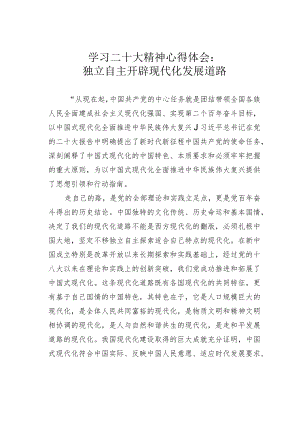 学习二十大精神心得体会：独立自主开辟现代化发展道路.docx