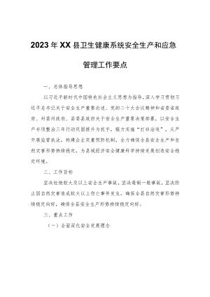2023年XX县卫生健康系统安全生产和应急管理工作要点.docx