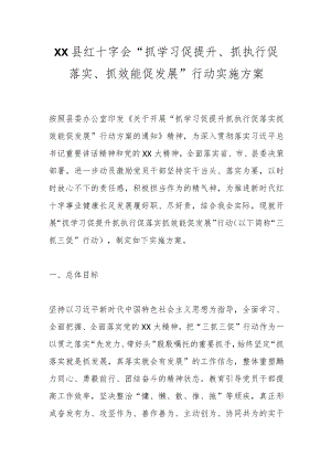 XX县红十字会“抓学习促提升、抓执行促落实、抓效能促发展”行动实施方案.docx