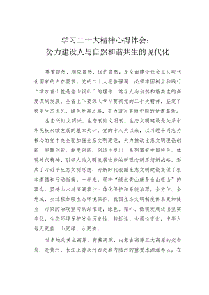 学习二十大精神心得体会：努力建设人与自然和谐共生的现代化.docx