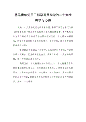 基层青年党员干部学习贯彻党的二十大精神学习心得.docx
