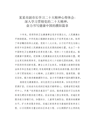 某某市副市长学习二十大精神心得体会：深入学习贯彻党的二十大精神奋力书写健康中国的濮阳篇章.docx