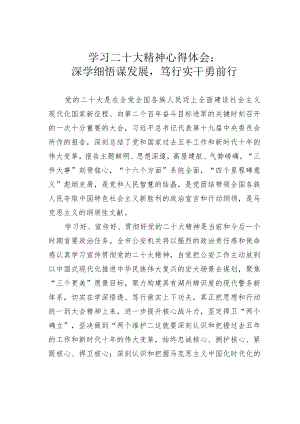 学习二十大精神心得体会：深学细悟谋发展笃行实干勇前行.docx