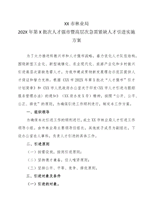 XX市林业局202X年第X批次人才强市暨高层次急需紧缺人才引进实施方案.docx