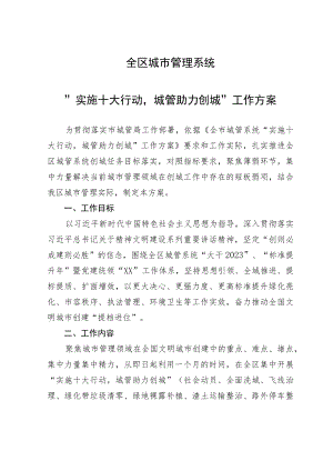 XX区城市管理系统“实施十大行动 城管助力创城”工作方案.docx