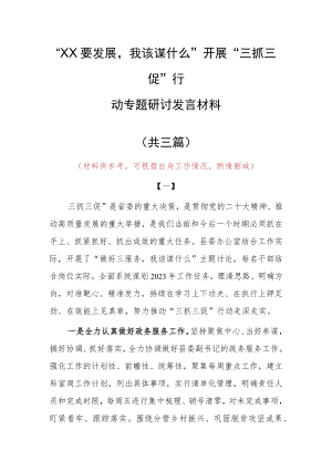 “XX要发展、我该谋什么”发言材料（共3篇）.docx