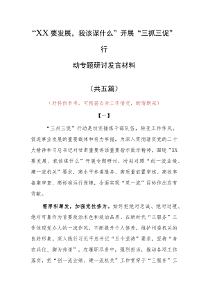 2023年“XX要发展、我该谋什么”三抓三促党员大讨论心得感想发言范文（5篇）.docx