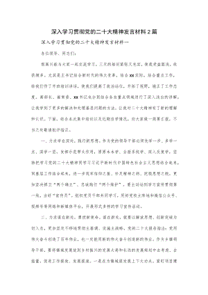 深入学习贯彻党的二十大精神发言材料2篇.docx