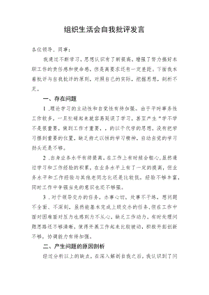组织生活会自我批评发言.docx