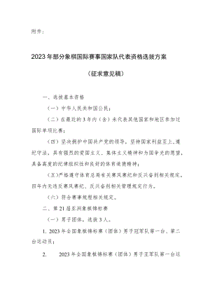 2023年部分象棋国际赛事国家队代表资格选拔方案（征求意见稿）.docx