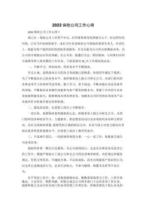 2022保险公司工作心得体会.docx