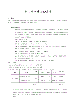 2022年部门培训员激励方案模板.docx