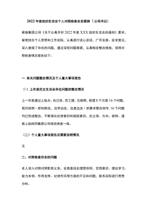 2022年度组织生活会个人对照检查发言提纲.docx