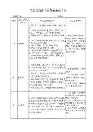 45装载机操作手岗位安全说明书.docx