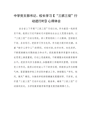 中学党支部书记、校长学习【“三抓三促”行动进行时】心得体会.docx