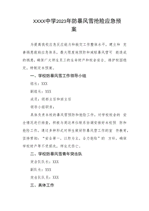 中学2023年防暴风雪抢险应急预案.docx