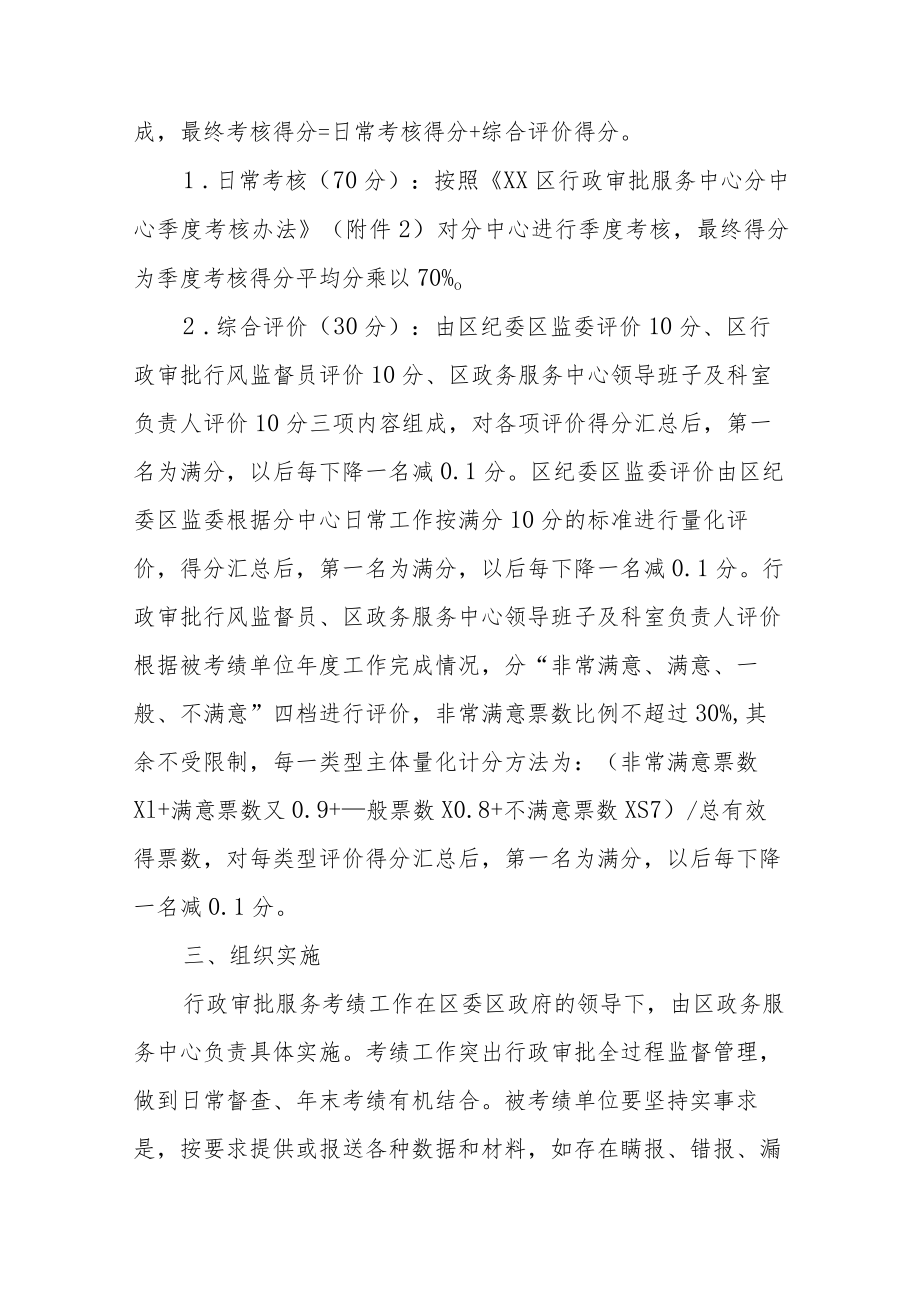 XX区2022年度区行政审批服务中心窗口、分中心行政审批服务工作考绩办法.docx_第3页