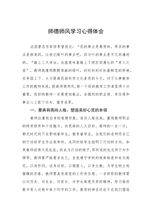 中小学老师师德师风学习心得体会四篇范例.docx