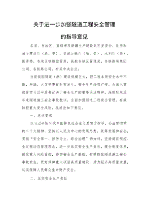 关于进一步加强隧道工程安全管理的指导意见.docx