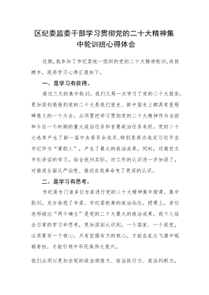 区纪委监委干部学习贯彻党的二十大精神集中轮训班心得体会.docx