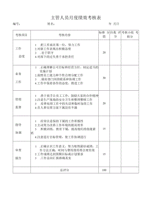 主管人员月度绩效考核表.docx