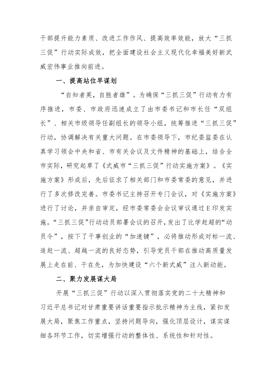 2023年度抓学习促提升、抓执行促落实、抓效能促发展“三抓三促”行动发言提纲附通用活动方案附总结汇报.docx_第2页