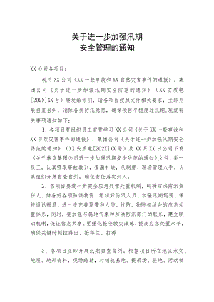 关于进一步加强汛期安全管理的通知.docx