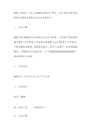 2023年度党支部组织生活会方案.docx